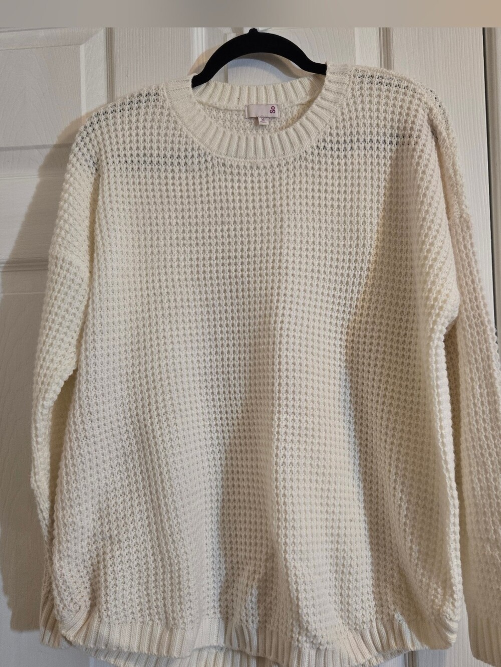 SO Cream Waffle-Knit Crewneck Sweater